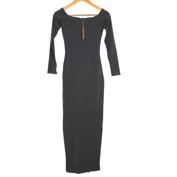 SKIMS New Vintage Dress Off The Shoulder Long Sleeve Maxi Ash Gray NWT Small - Picture 3 of 8